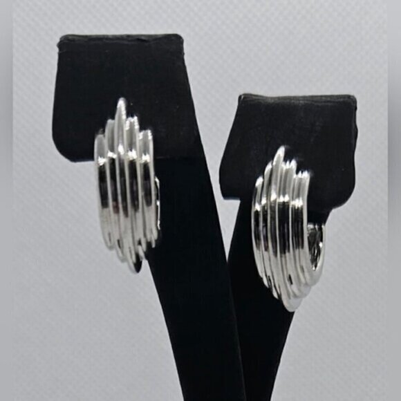 Silver Tone Cluster Hoop Earrings - Picture 2 of 6